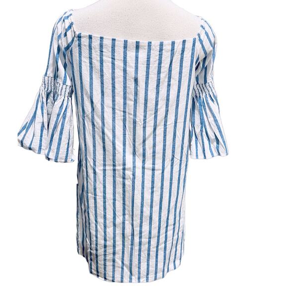 Aqua  Mini Dress Blue/White Cotton Striped 3/4 Bell Sleeve Size S - Picture 5 of 8